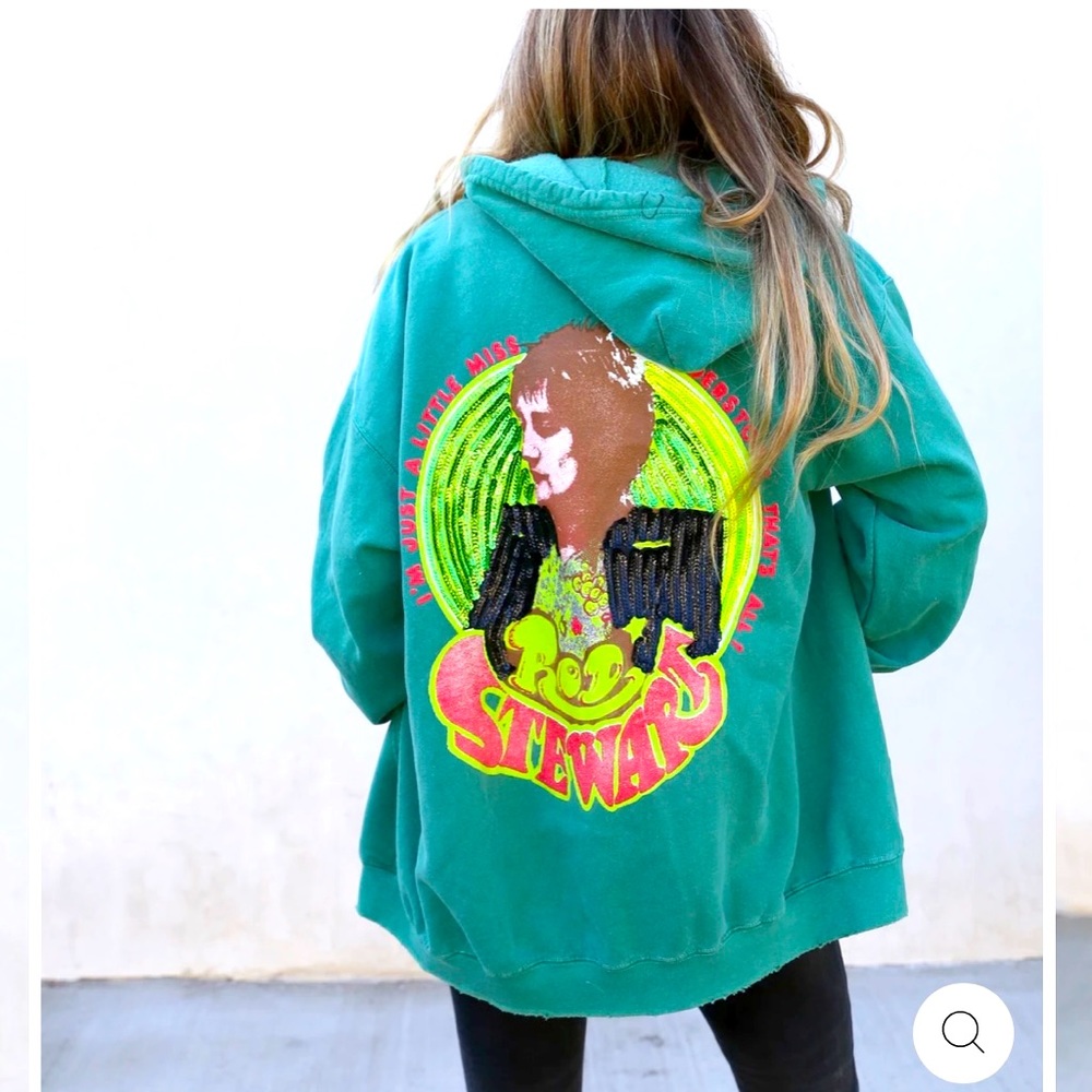 VINTAGE MADE WORN ROD STEWART ZIP UP HOODIE
